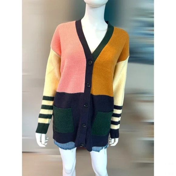 HEM & THREAD Beautiful color block button front cardigan S M L - Picture 4 of 7